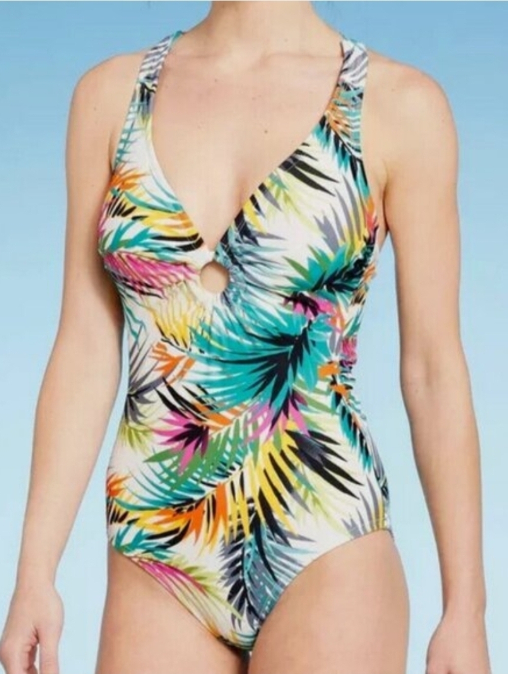 Shade & Shore Tropical Palm Print  One-Piece Swimsuit Womans XS
